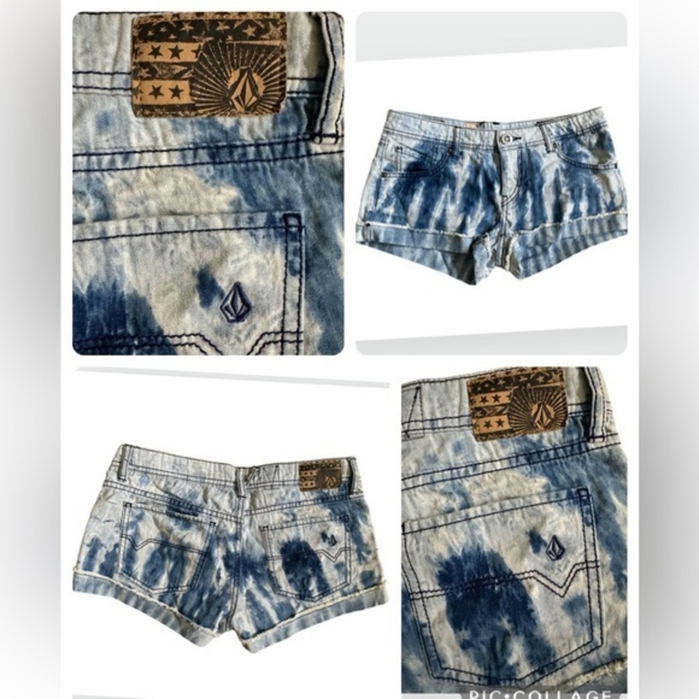 Volcom Sound Check Acid Wash Short Short Fit Denim Shorts Size 3 Retro